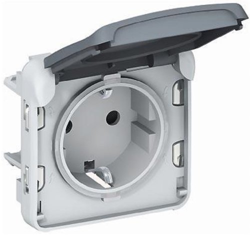 Розетка с заземлением без рамки Legrand Plexo 1-м. крышка шторки IP55 серый  картинка